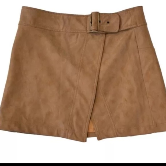 NWT Free People Skirt Camel Tan Faux Suede Ari Wrap Mini Buckle Vegan Boho 12 - Picture 1 of 12